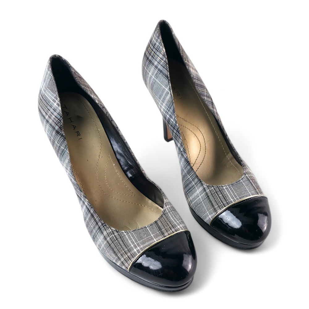 Tahari Grey Plaid & Patent Cap-Toe Platform Pumps - Size 8.5M - Picture 2 of 4